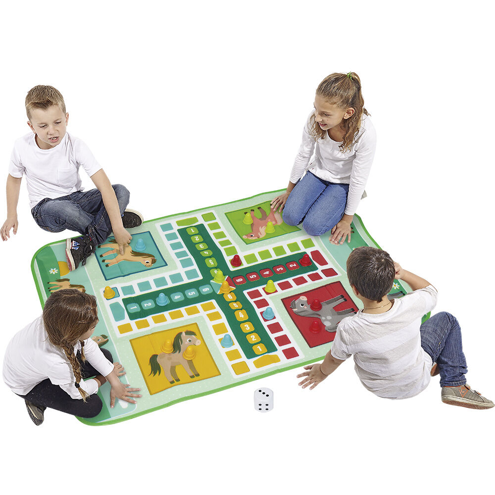 Tapis de jeu XL petits chevaux avec pions et dé 130x93cm